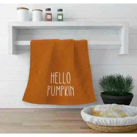 NEW! Hello Pumpkin Fall Kitchen Towels Set Bright Orange & White 16in x 24in - Picture 11 of 12